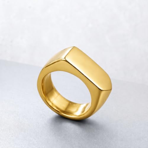 MYNENEY Stainless Steel Square Shape Signet for Men Statement Ring - color: Arrow Gold