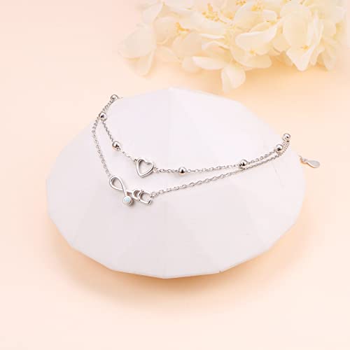 Flyow Anklet for Women S925 Sterling Silver Adjustable Foot Beaded Heart Charm Ankle Bracelet Anklets Jewelry - style: Stethoscope