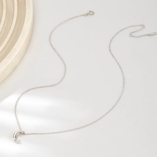 925 Sterling Silver Crescent Moon Necklace for Women | Crescent Choker Necklace 14K Gold Plated Dainty Half Moon Pendant Necklace for Mother Daughter Wedding Jewelry Gift - color: Silver