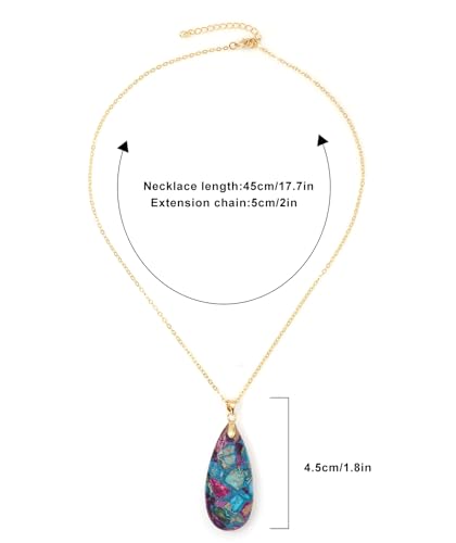 Stone Necklaces for Women Teardrop Gemstone Pendant Necklace Natural Stone Chain Necklaces - color: Blue Colorful Gold