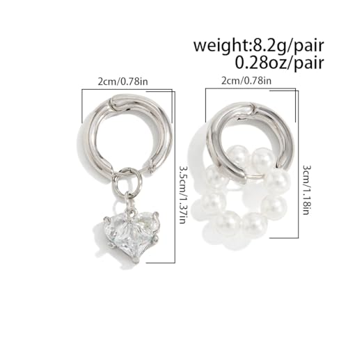 Heart Pearl Hoop Earrings Sliver Long Tassel Chain Huggie Hoop Earrings Pearl Beaded Drop Earring for Women Wedding Jewelry - color: pearl hoop