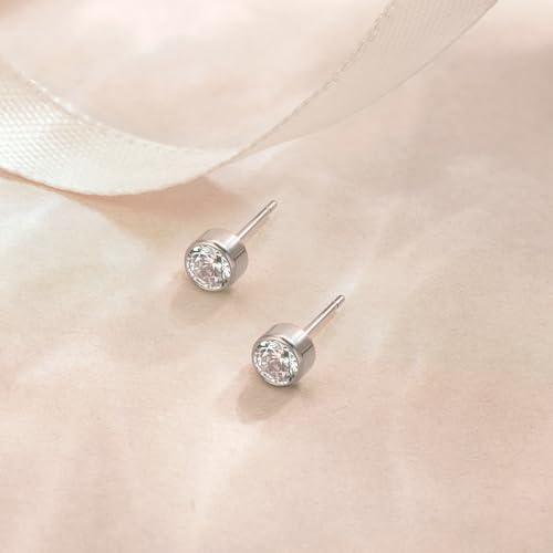 Limerencia Hypoallergenic G23 Pure F136 Implant Grade Titanium Earrings | 20G Flat Back Studs with CZ, Available in Round, Princess-Cut, Square & Ball, Earrings for Women and Men with Sensitive Ears - style: 4mm Round CZ