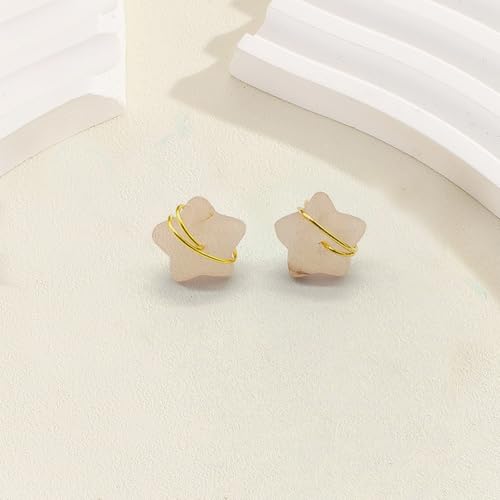 Raw Gemstone Star Stud Earrings for Women Handmade Star Chakra Healing Crystal Earrings Amethyst Raw Rose Quartz Gemstone Prong Stud Earrings Birthstone Jewelry Gift Ideas - color: Powder Crystal