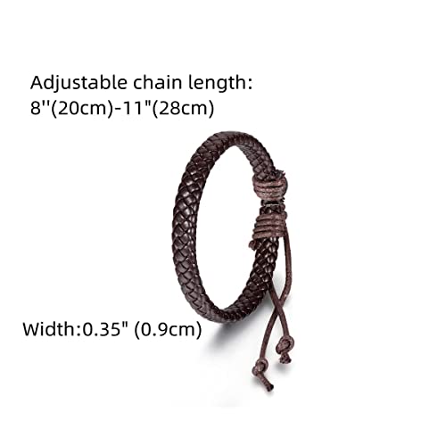 Leather Surfer Cuff Bracelet: Adjustable Braided Rope Woven Wrap Wristband for Men Women, Fit 7.6-10.6 inch Wrist - color: Brown