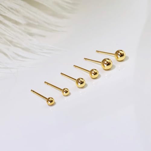 IMBOS Pearl Earrings 14k Gold Plated Daisy Flower Stud Earrings for Women Ball Stud Flat Back Earring Hypoallergenic Statement Earring Trendy Jewelry Gift for Women - color: Gold-Ball 3,4,5