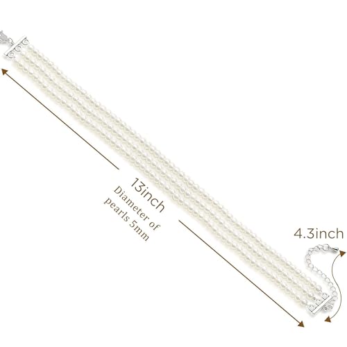 BABEYOND Round Imitation Pearl Choker Necklace Multi Strands Choker 20s Flapper Necklace Accessories for Gatsby Themed Party - style: 3-layer