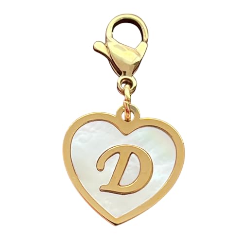 Golden Heart Titanium Steel Shell Finish Alphabet Letter Clip-On Charms A-Z Initial Pendant for Bracelet, Necklace, Keychain, DIY Jewelry Making - color: D