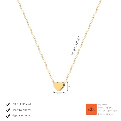 Zeffy Dainty Gold Heart Necklace for Women Trendy 14K Gold/Silver Plate Cute Heart Pendant Choker Necklaces Gold Love Heart Chain Necklace for Women Dainty Gold Jewelry Gifts for Women - style: Tiny Heart Necklace-Gold