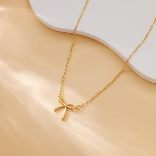Thaivor Necklace for Women Dainty Bow Necklace 14K Gold Plated Cute Choker Small Pendant Charm Necklaces Teen Gift Trendy Stuff Personalized Jewelry Gifts - color: Silver-Bead-1