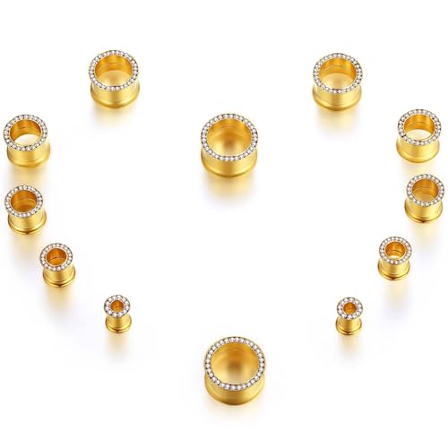 WBRWP Unisex Women 6pcs/8pcs-3pairs/4pairs Hollow Zircon Stainless Steel Screw Ear Plugs Tunnels with ZirconEar Plugs Tunnels - Ear Expander - Ear Gauges Stretcher Body Piercing 8g-5/8 - color: 4pairs(8pcs) set with cz