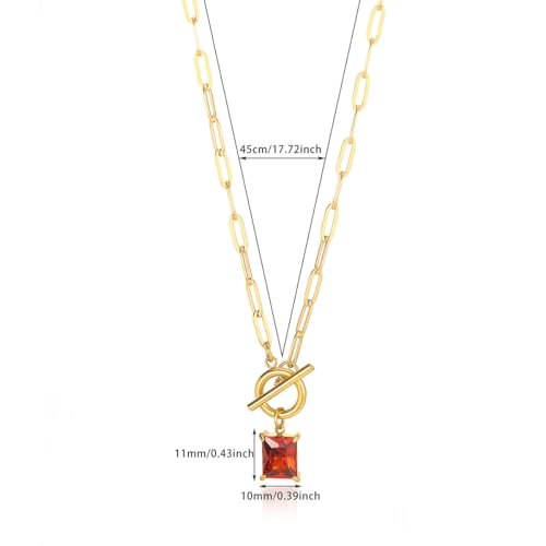 Diamond Necklaces for Women Natural Stone Paperclip Toggle Necklace 14K Gold Plated Emerald Birthstone Necklace for Women Paper Clip Chain Blue Green Cubic Zirconia Pendant Birthday Gifts for Women Mother Jewelry - color: 06. June(Alexandrite)