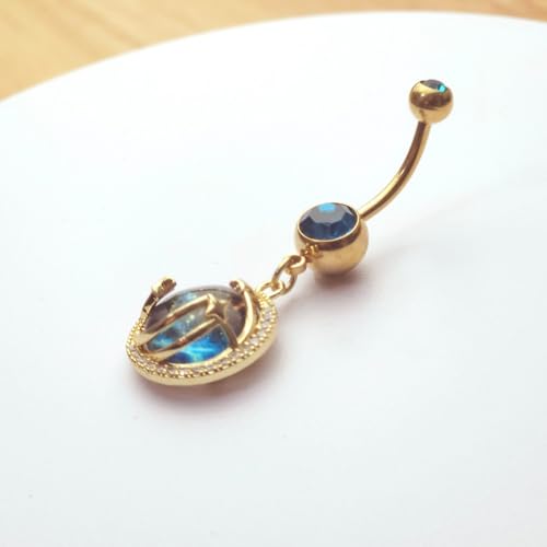 14G Blue CZ Evil Eye Sun Heart Dangle Belly Button Rings for Women 14K Gold Plated Surgical Steel Belly Navel Barbell Enamel Starry Sky Colorful Crystal Dangling Navel Rings Belly Piercing Jewelry - style: Style8
