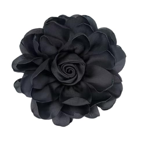 Dainty Satin 3D Rose Flower Brooch Pins Delicate Large Camellia Pin Shawl Clips Duckbill Clips Wedding Prom Banquet Party Jewelry Gift for Women - color: Black