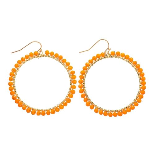 Bohemian Sparkly Crystal Beaded Dangle Earrings Teardrop Earrings for Women Fashionable & Trendy Jewelry Gift-Round Orange - color: Round Orange