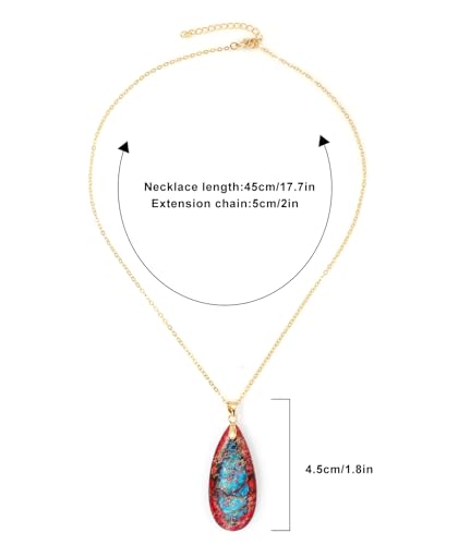 Stone Necklaces for Women Teardrop Gemstone Pendant Necklace Natural Stone Chain Necklaces - color: Red Blue