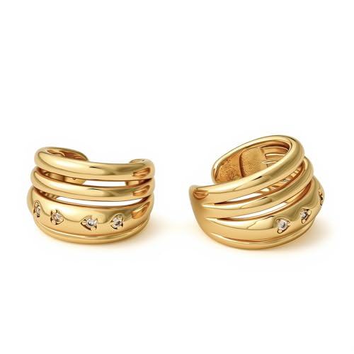 Gold Ear Cuff Earrings for Women Non Piercing Hoop | Clip on,Wrap Cartilage,14K Gold Plated,Dainty Small Simple,Hypoallergenic Everyday,Lightweight,Illusion Jewelry - color: 06. Quartet Hoop