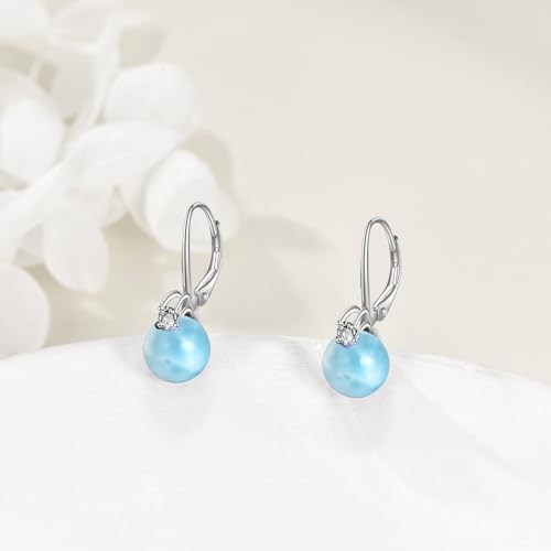 TIGER RIDER Pearl Earrings 925 Sterling Silver Leverback Hypoallergenic Drop Earring Jewelry for Women Birthday Gifts - style: Larimar