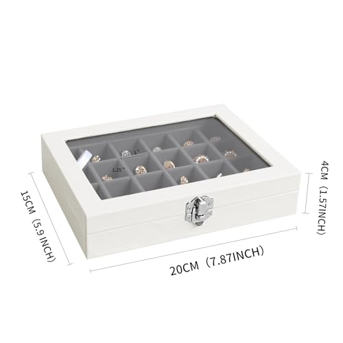 Wudygirl 24 Grid Earring Organizer Small Jewelry Box with Lid WhiteGray | Ring Box with Adjustable Dividers, Velvet Lining, Ideal for Rings, Earrings, Jewelry Display, Gift Giving - style: White Gray 24 Grid