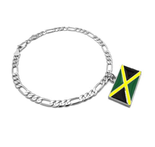 Women's Flag Pendant 5mm 10" Figaro Chain Ankle Bracelet Anklet - style: Jamaica/Silver-Tone