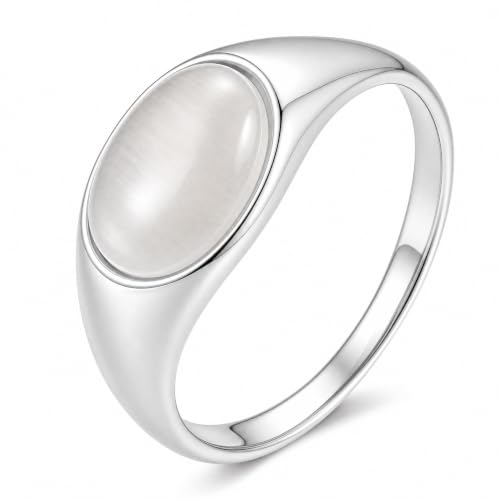 YeGieonr Gold Signet Rings for Women Non Tarnish Gold Rings, Waterproof Gemstones Statement Ring, 18K Gold Plated Stainless Steel Gem Stone Jewelry Gift for Everyday Wear - color: Cat's Eye Silver