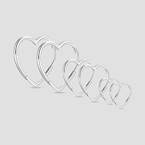 3 Pairs Gold and Silver Heart Huggie Hoop Earrings for Women - color: Silver