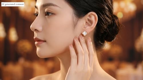 Clover Necklace and Bracelet Set + Four Leaf Clover Earrings, 18K Gold Plated Dainty Jewelry Gift for Women (Pearl White/Ocean Blue/Sweet Lilac) - color: Pearl White