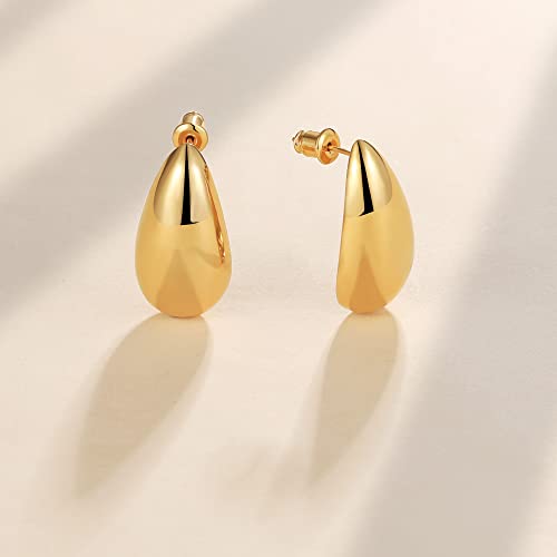 Chunky Gold Hoop Earrings for Women 14k Gold Plated Thick Triple Earrings | Hypoallergenic Trendy Chunky Gold Hoops Earrings,Dainty Jewelry Gifts for Women - style: Gold teardrop earrings