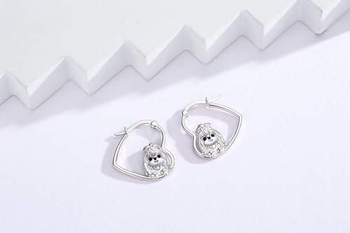 LES OSEWA Dog Animal Earrings Sterling Silver Animal Heart Hoop Dangle Earrings Cute Jewelry Gifts for Women - color: Shih Tzu