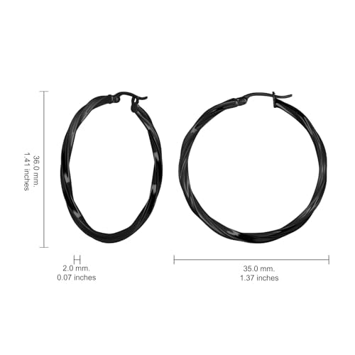 Hoops & Loops 925 Sterling Silver Twisted Hoop Earrings for Women - Hypoallergenic 14K Gold, Rose Gold, Black Flash Plated 2mm Thin Twist Design Round Click-Top Hoops, 15/20/25/30/35/40/50/60mm - color: 35mm (1.38 inch)