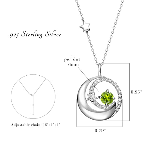 FANCIME Birthstone Necklaces 925 Sterling Silver Moon and Star Pendant Fine Jewelry Birthday Mothers Day Gifts for Mom Wife Her Daughter, Adjustable Chain 16+2" - color: Aug.- Peridot