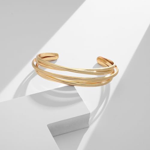 Gold Cuff Bracelet for Women Chunky Multi-layer Cross Wire Open Bracelet Hollow Wide Cuff Bracelets Adjustable Gold Open Cuff Bangle Bracelet - color: Wire Hollow Matte Gold Bracelet