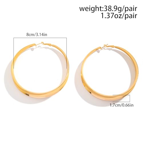 Large Hoop Earrings for Women Exaggerated Gold Large Circle Earrings Fashion Geometric Hollow Bright Hoop Earrings Trendy Minimalist Jewelry for Women