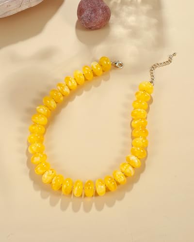 Elegance 11 designs Colorful Chunky Beaded Necklace for Women,Thick Acrylic Disc Bead Choker Statement Necklace Cute Trendy Necklaces Jewelry Gifts for Women - color: Yellow