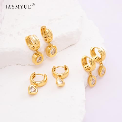 3Pcs Dangle Earrings for Women 14K Gold/Silver small Drop Earring Huggie Hoop Hypoallergenic Cubic Zirconia Cute Charm Non Tarnish Teardrop Trendy Jewelry Gifts for Women - color: Gold