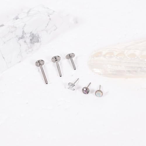 16G 18G 20G 3PCS G23 Titanium Push in Labret Monroe Stud Threadless Lip Ring Opal CZ Nose Stud Pure Titanium for Sensitive Skin Cartilage Helix Tragus Earrings Stud 6MM 8MM 10MM - style: 20G-Sliver