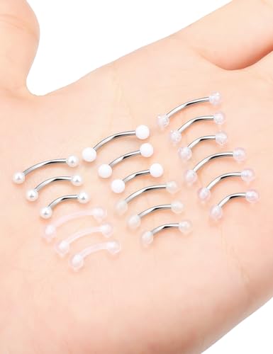 16g 6/8/10mm White/Pink/Black Eyebrow/Rook/Snug/Vertical-Labret/VCH/Snake-Eyes/Anti-Tragus/Christina/Daith/Belly-Button/Bridge/Hood/Surface Curved Barbell Piercing Jewelry for Women Men - color: White