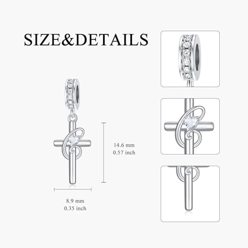 PROESS Initial Cross Charm 925 Sterling Silver Letter A B C Pendant Dangle Charm Beads for Bracelet Initial Cross Jewelry Gifts for Women - style: 3-C