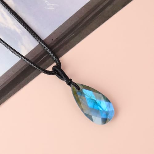 Teardrop Gemstone Necklaces for Women, Healing Crystal Pendant Necklace Birthstone Jewelry for Women - color: Labradorite- faceted