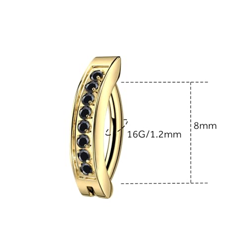 16G Labret Stud, G23 Titanium Vertical Labret Lip Piercing Jewelry, Gold Eyebrow Ring Clicker Belly Button Ring Hoop For Women Men - color: Gold, size: 8mm Black CZ