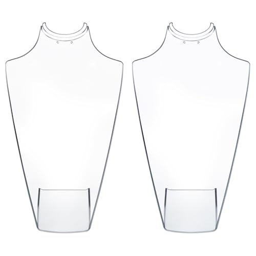 MyGift 12 Inch Clear Acrylic Necklace and Earring 3D Bust Jewelry Display Stand, Tabletop Neck Form Base Chain Holder for Home or Retail Showcase, Set of 2