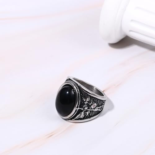 OIDEA Signet Rings for Men: St Michael The Great Protector Archangel Defeating Satan Figurine Amulet Ring Biker Rings - color: Black Tiger Eye