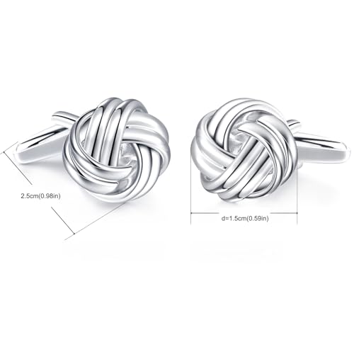HONEY BEAR Twist Knot Cufflinks for Men Wedding Business | Tarnish-Resistant, Steel-Plated Copper Base, Gift Box, for Groomsmen, Father, Husband, Anniversary, Formal Events - style: Silver