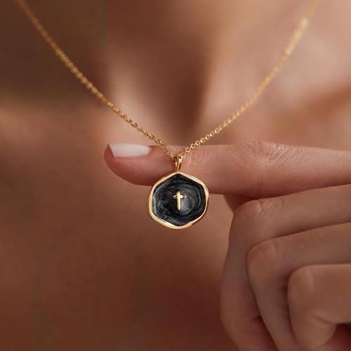 Tewiky Cross Necklace for Women 14k Gold Plated Cross Pendant Necklaces | Cute Necklaces for Women,Jewelry ,Graduation Gift for Her - color: Black