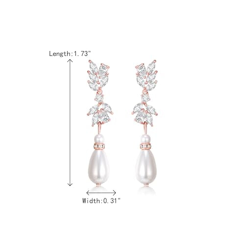 Crysdue Simulated Pearl Earrings for Women, Dainty Silver/Gold/Rose Gold Plated Cubic Zirconia Drop Dangle Earrings Wedding Jewelry for Bride Bridesmaid - style: H_Pearl, Silver