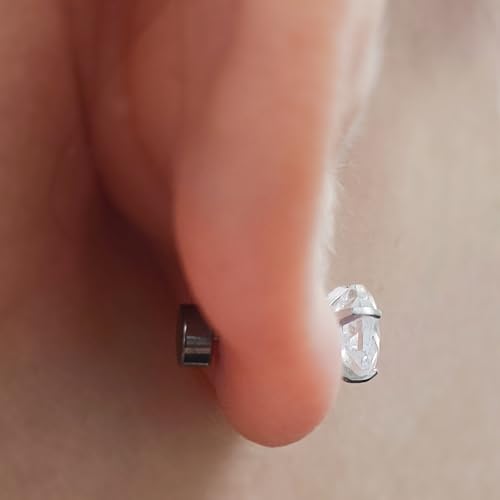 Zircon Flat Back Screw Hypoallergenic Surgical Steel Stud Earrings - color: Ice White, size: 1ct - 0.24 Inch (6mm)