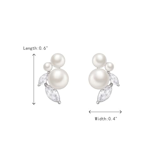 Crysdue Clip On Simulated Pearl Earrings, Sparkle Cubic Zirconia Stud Earring Wedding Jewelry for Women Brides Bridesmaid Silver