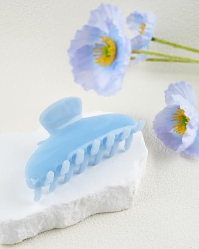 MAORULU Cute Claw Clip for Women – 4.3'' Large Acetate Hair Clips for Thick Thin Curly Long Hair, Durable Hair Clamps Non-slip Jaw Clip, Strong Hold, Stylish French Design (Blue) - color: Blue