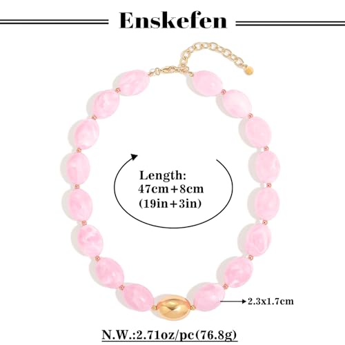 Chunky Beaded Necklaces for Women Statement Necklace | Bold Chunky Choker, Large Resin Beads, Adjustable Necklace, Boho Trendy Summer Beach Holiday Jewelry - color: Pink-04