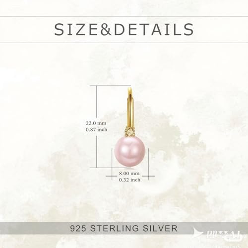 TIGER RIDER Pearl Earrings 925 Sterling Silver Leverback Hypoallergenic Drop Earring Jewelry for Women Birthday Gifts - style: Pink Pearl