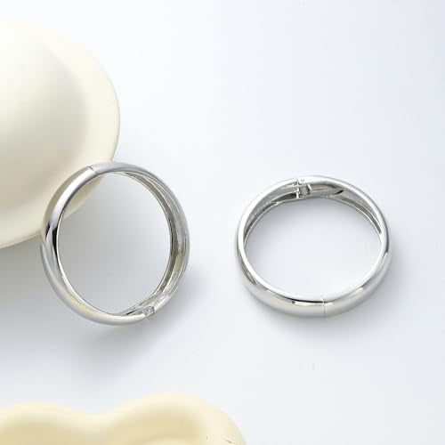 2pcs Gold Bangle Bracelets for Women, Trendy Hinged Cuff Open Wide Chunky Gold Bracelet Stack Arm Cuff Jewelry for Women - color: H-Silver Bangle